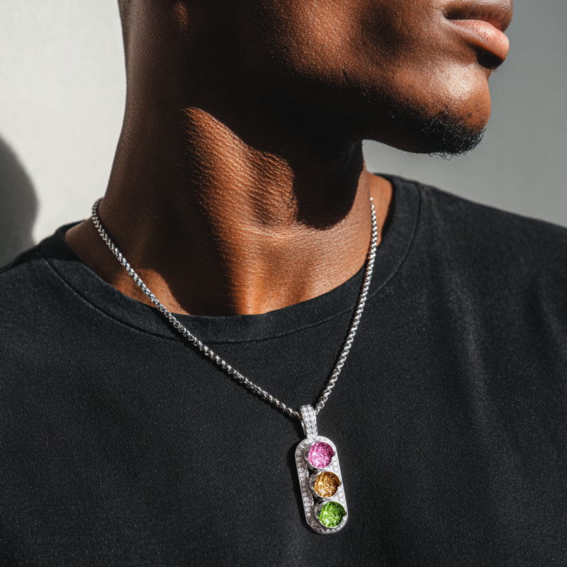 Iced Out Out Traffic Light Pendant Silver With Street Luxury Shine - Image 3