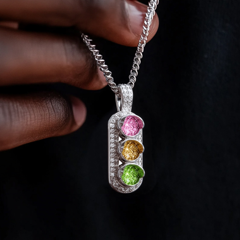 Iced Out Out Traffic Light Pendant Silver With Street Luxury Shine - Image 4