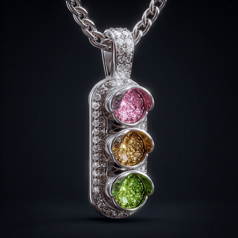 Iced Out Out Traffic Light Pendant Silver With Street Luxury Shine