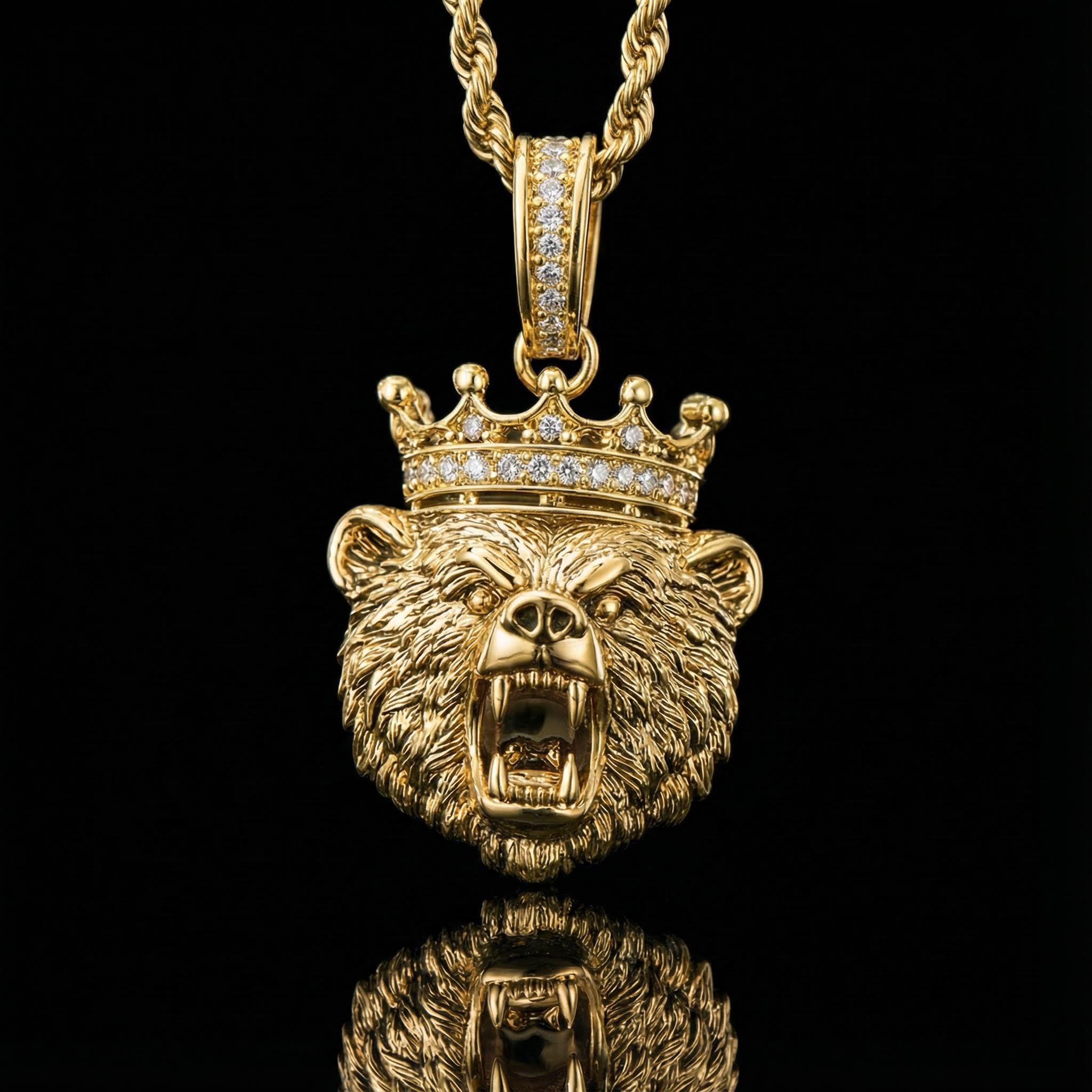 Iced Out Out Angry Bear Head Crown Pendant Silver With Street Luxury Shine