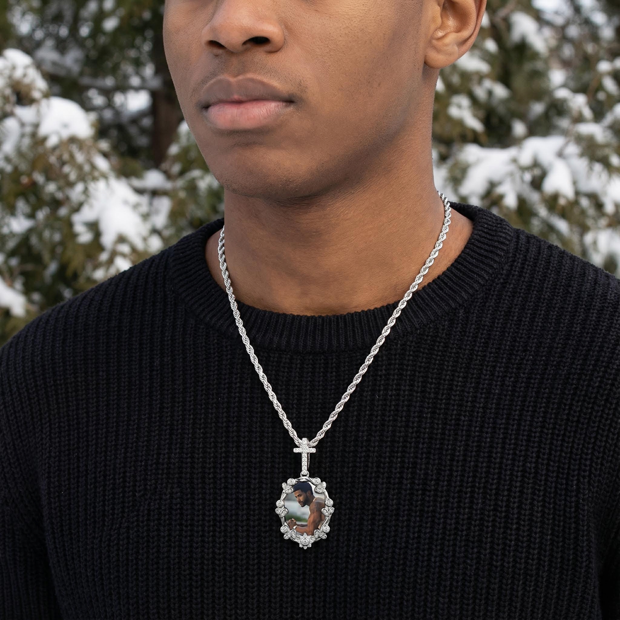 Iced Out Out Cross Buckle Customized Photo Pendant Moissanite - Image 3