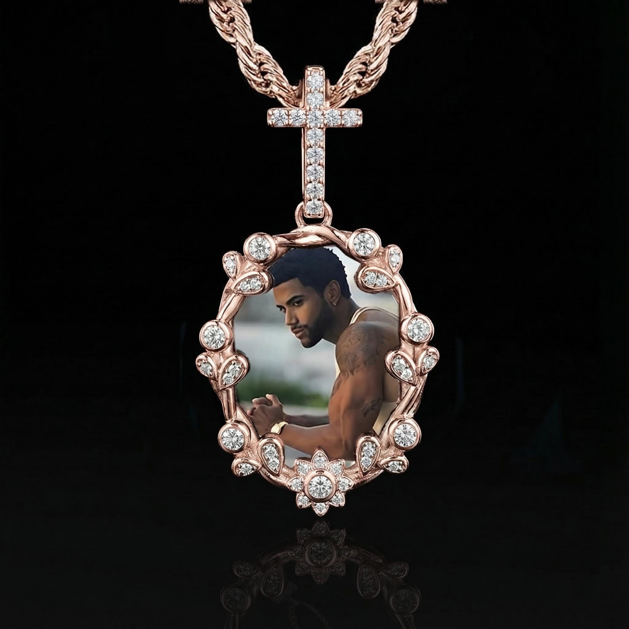 Iced Out Out Cross Buckle Customized Photo Pendant Moissanite - Image 5