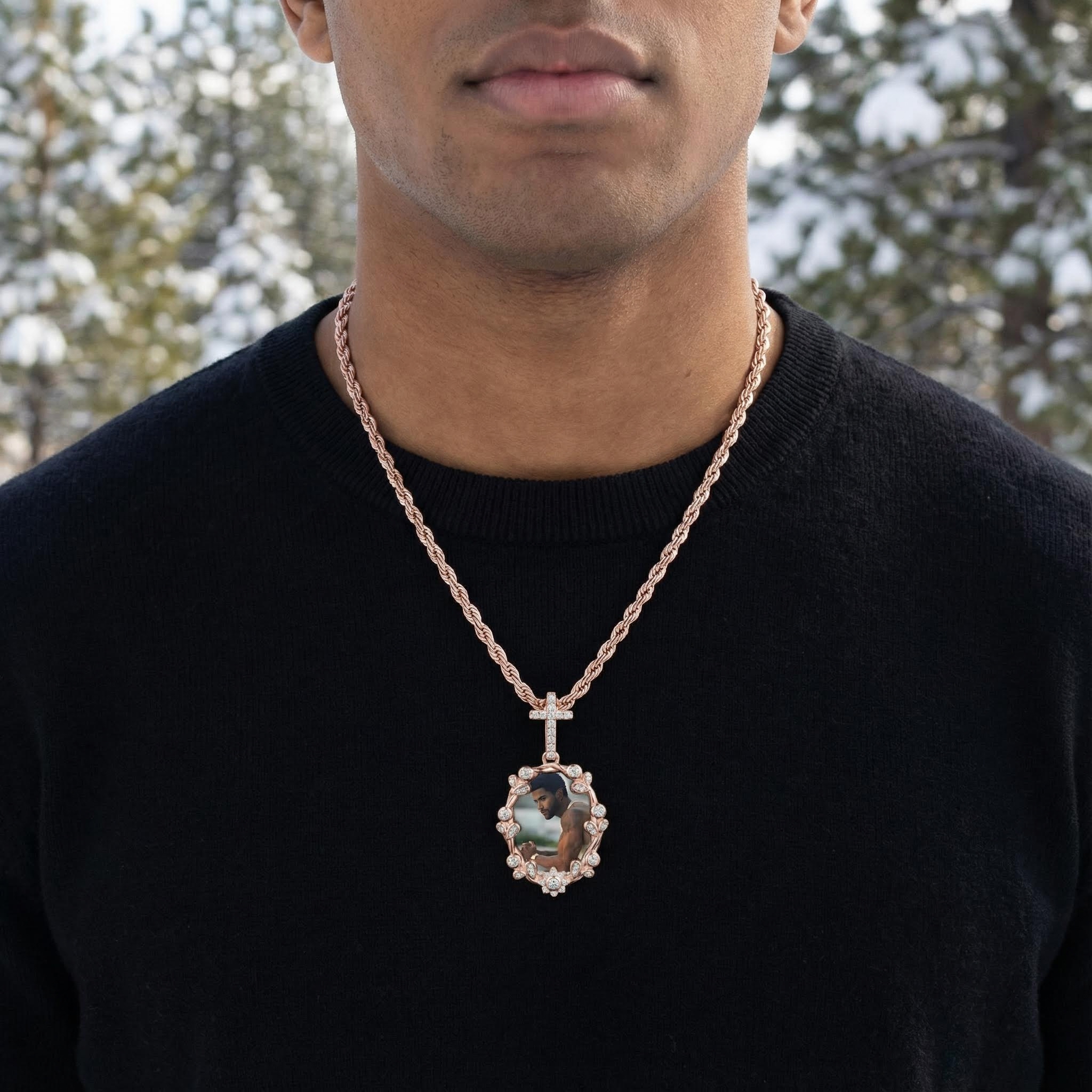 Iced Out Out Cross Buckle Customized Photo Pendant Moissanite - Image 6