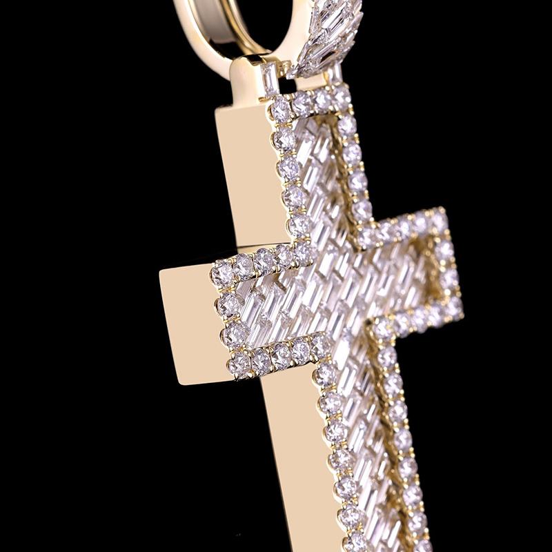 Iced Out Out Baguette & Round Cut Cross Pendant Moissanite - Image 4