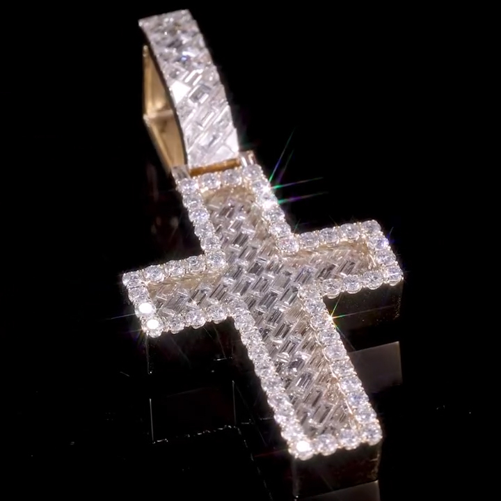 Iced Out Out Baguette & Round Cut Cross Pendant Moissanite - Image 5