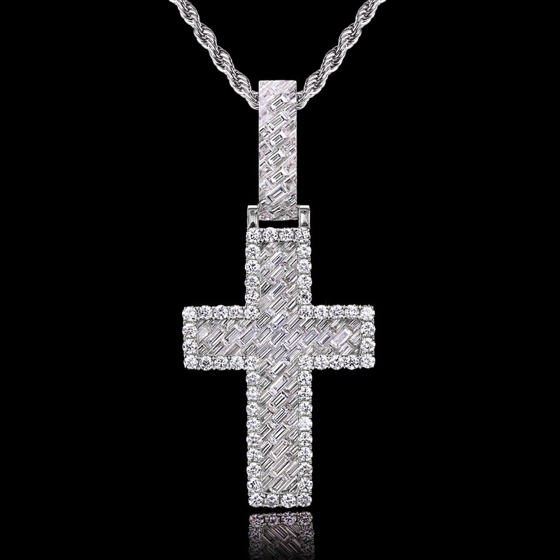 Iced Out Out Baguette & Round Cut Cross Pendant Moissanite