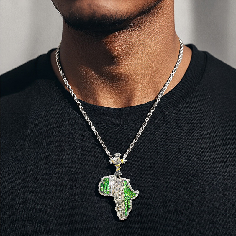 Iced Out Map Of Africa Baguette Cut Pendant Silver With Street Luxury Shine - Image 3