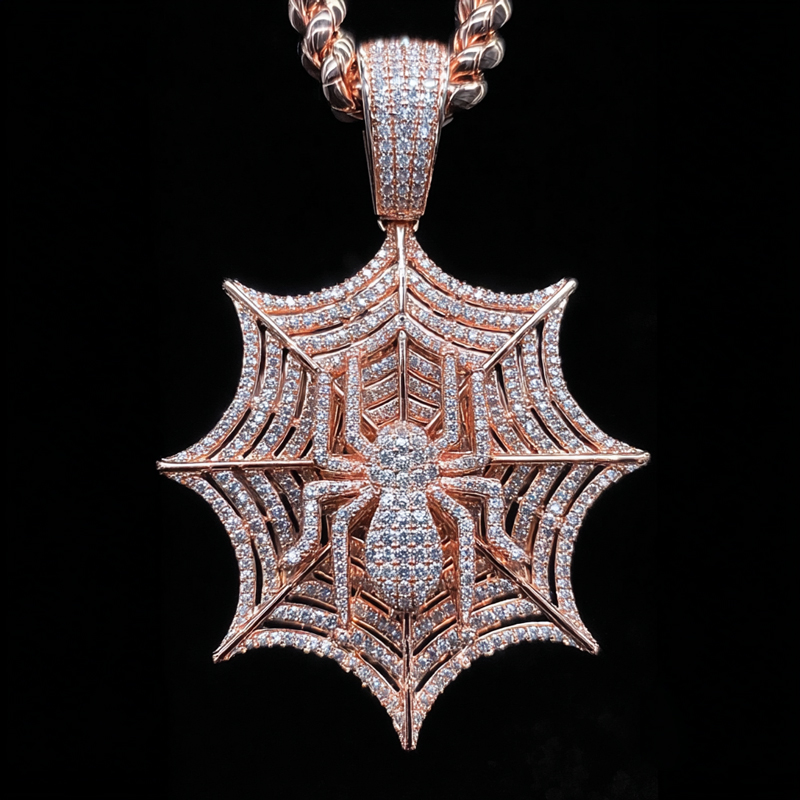 Iced Out Out Full Diamond Spider Pendant Silver With Street Luxury Shine - Image 3