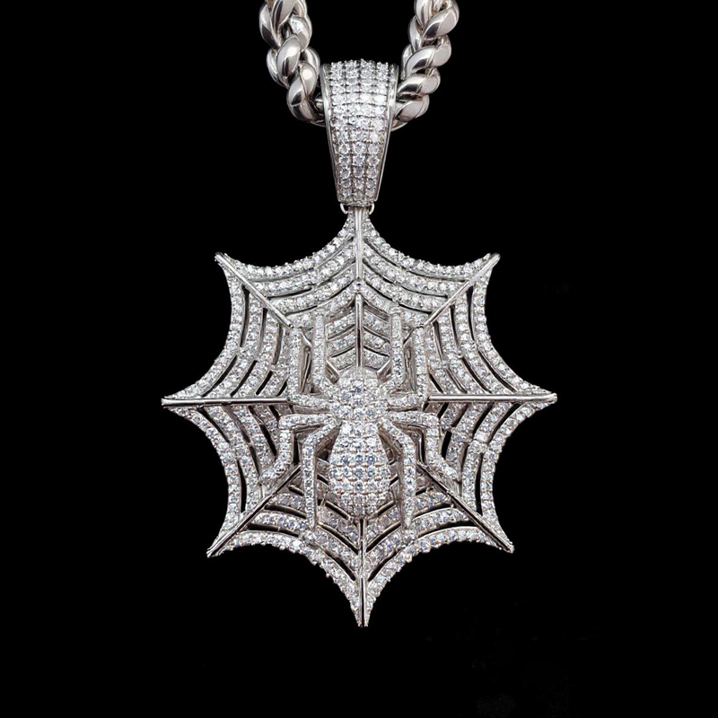 Iced Out Out Full Diamond Spider Pendant Silver With Street Luxury Shine