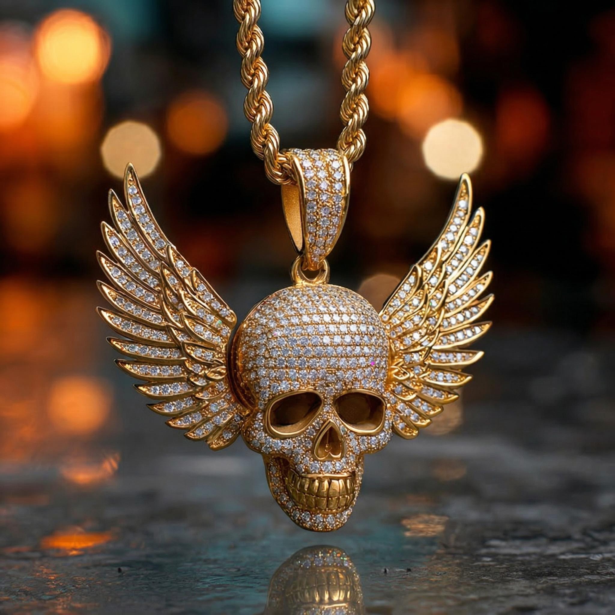 Iced Out Out Skull Head Wings Pendant Moissanite With Street Luxury Shine - Image 4