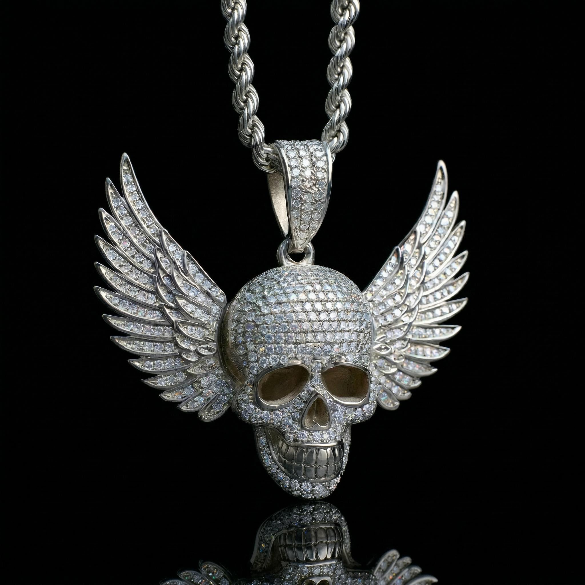 Iced Out Out Skull Head Wings Pendant Moissanite With Street Luxury Shine
