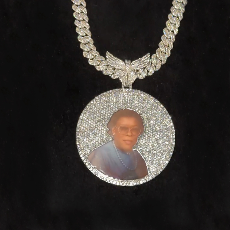 Iced Out Out Peace Dove Disc Photo Pendant Silver With Street Luxury Shine - Image 4