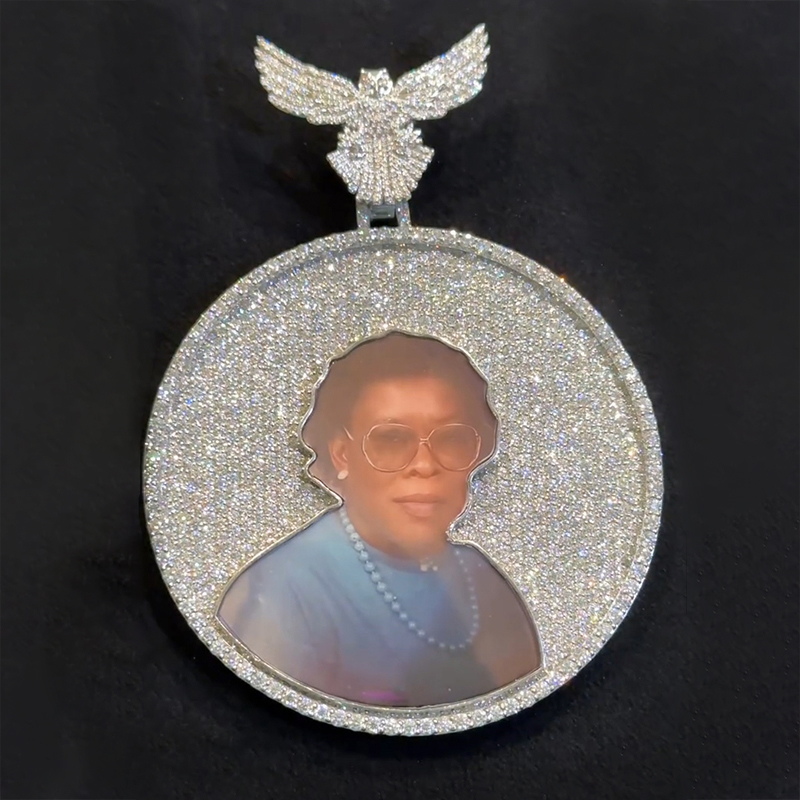 Iced Out Out Peace Dove Disc Photo Pendant Silver With Street Luxury Shine - Image 5