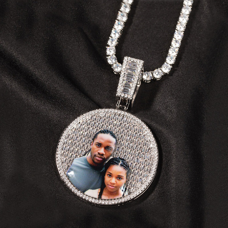 Custom Baguette Stones Round Shape Photo Pendant With Street Luxury Shine - Image 3