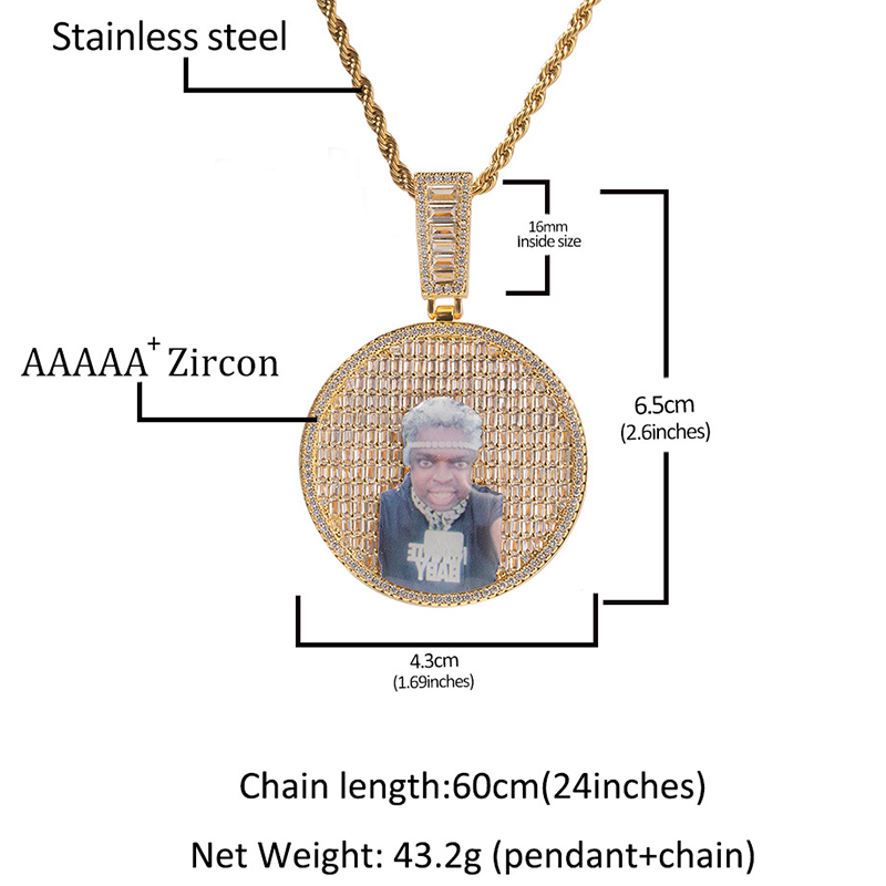 Custom Baguette Stones Round Shape Photo Pendant With Street Luxury Shine - Image 5