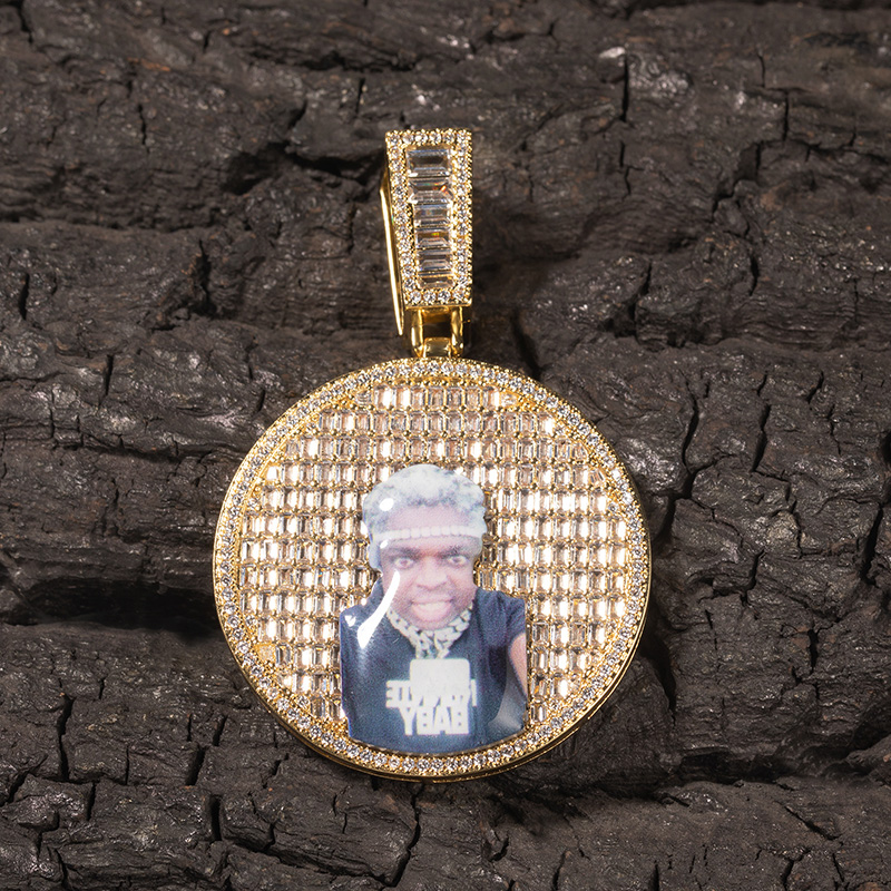 Custom Baguette Stones Round Shape Photo Pendant With Street Luxury Shine - Image 6