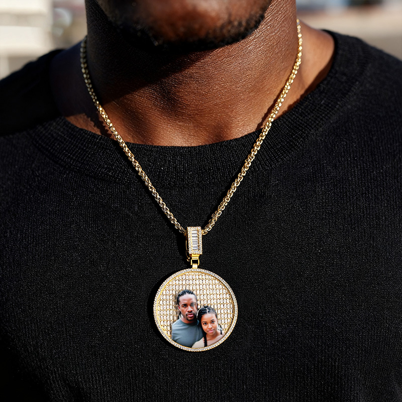 Custom Baguette Stones Round Shape Photo Pendant With Street Luxury Shine - Image 7
