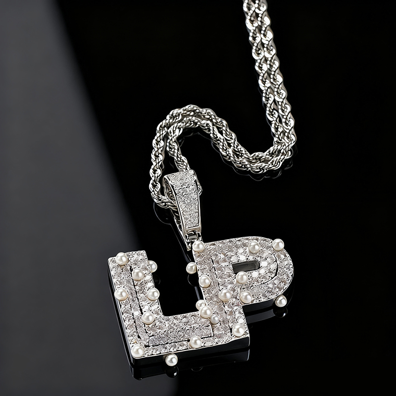 Iced Out Custom Name/letters Pendant With Pearl With Street Luxury Shine - Image 3