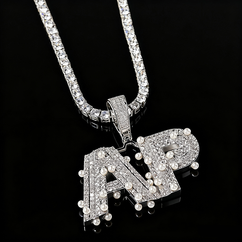 Iced Out Custom Name/letters Pendant With Pearl With Street Luxury Shine - Image 8