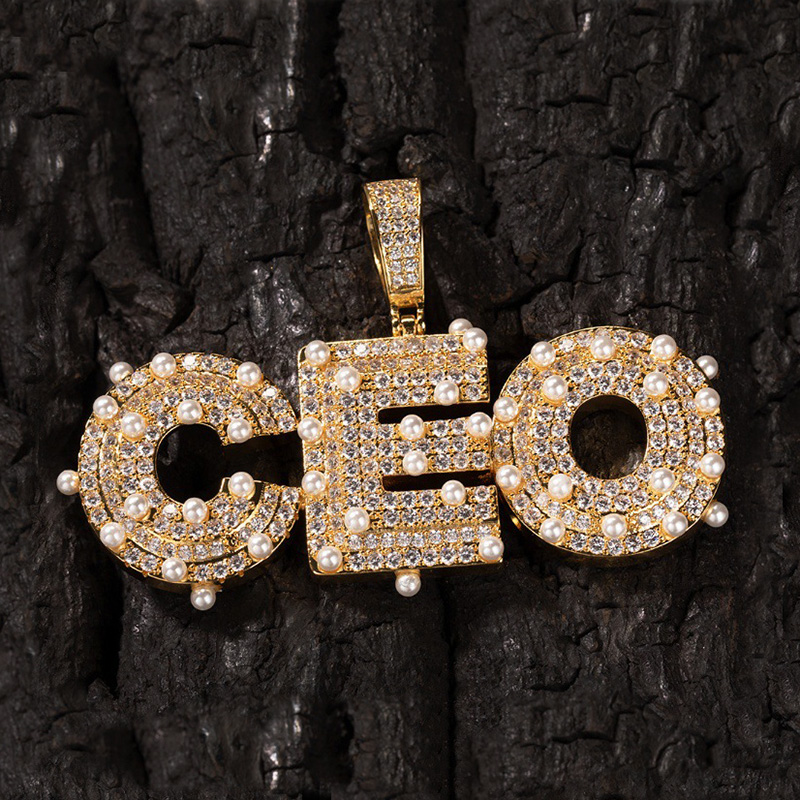 Iced Out Custom Name/letters Pendant With Pearl With Street Luxury Shine - Image 9