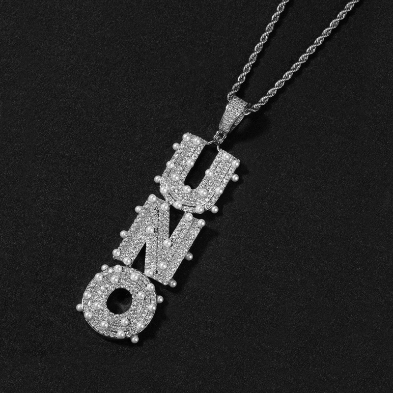 Iced Out Custom Vertical Letter Pendant With Pearl With Street Luxury Shine - Image 3