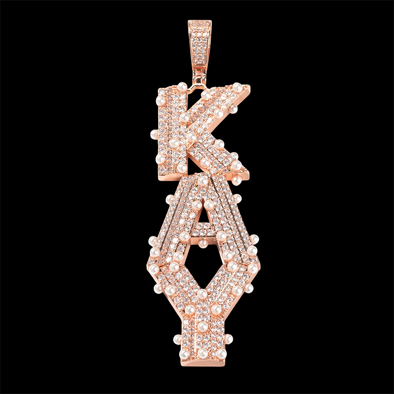 Iced Out Custom Vertical Letter Pendant With Pearl With Street Luxury Shine - Image 4