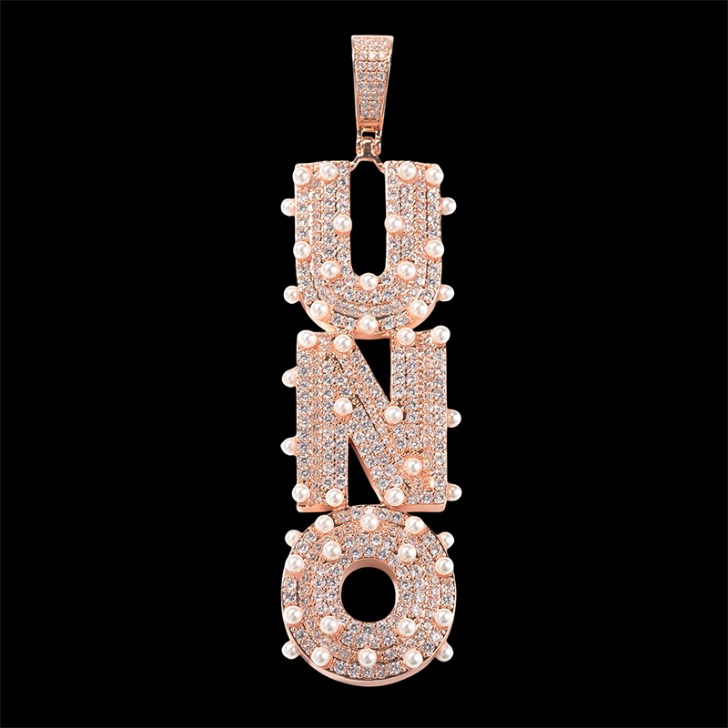 Iced Out Custom Vertical Letter Pendant With Pearl With Street Luxury Shine - Image 5