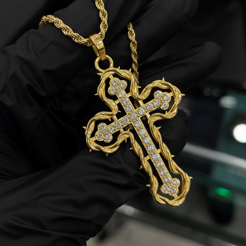 Iced Out Out Cross Pendant Necklace With Rope Frame Moissanite - Image 5