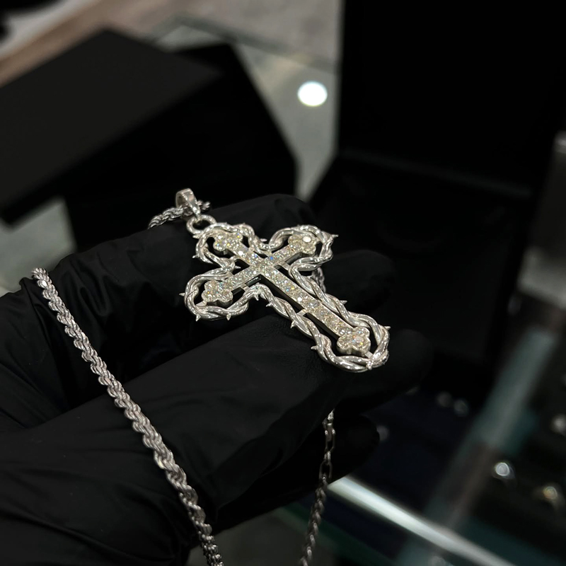 Iced Out Out Cross Pendant Necklace With Rope Frame Moissanite - Image 7