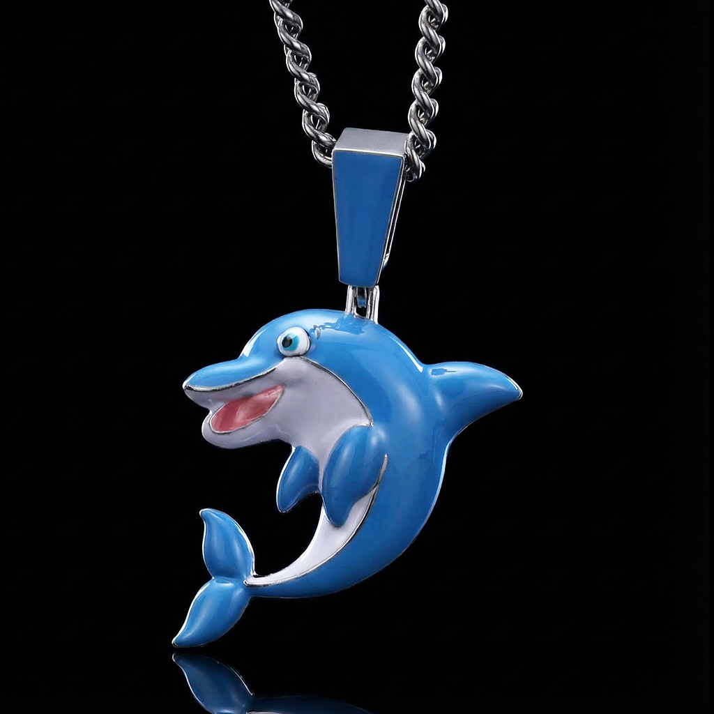 Cute Blue Dolphin Pendant Bold Statement Style With Street Luxury