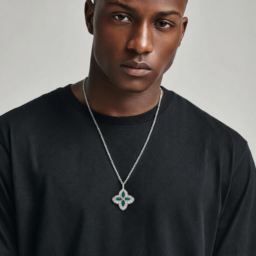 Iced Out Out Four Leaf Clover Pendent Necklace With Street Luxury Shine - Image 4