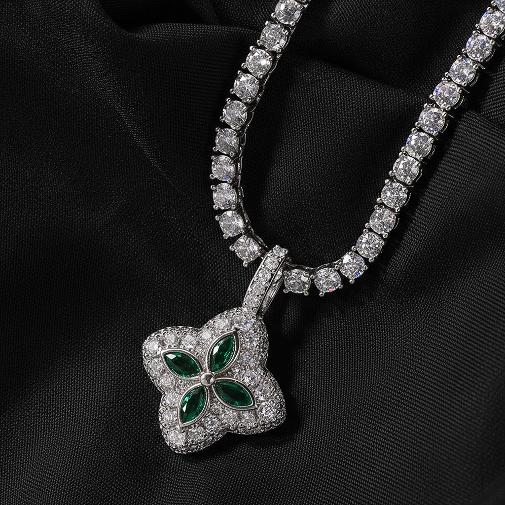 Iced Out Out Four Leaf Clover Pendent Necklace With Street Luxury Shine - Image 7