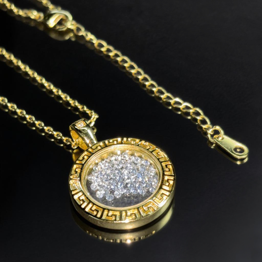 Greek Key Dancing Diamonds Pendent Necklace Gold With Street Luxury Shine - Image 4