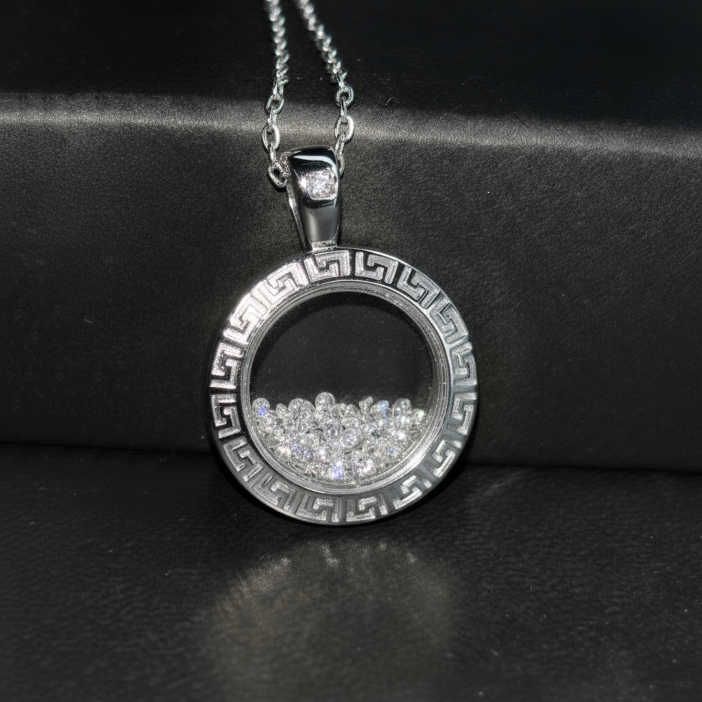 Greek Key Dancing Diamonds Pendent Necklace Gold With Street Luxury Shine - Image 5