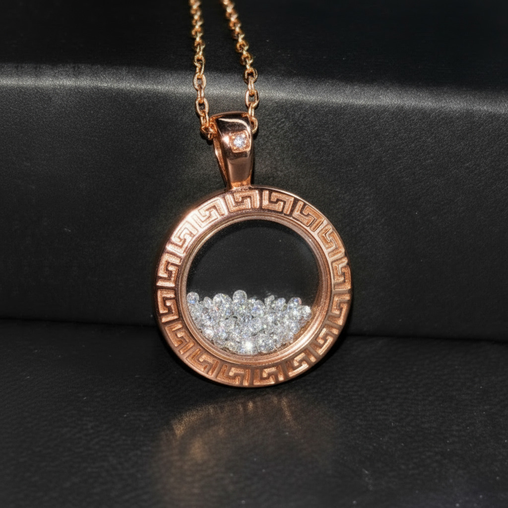 Greek Key Dancing Diamonds Pendent Necklace Gold With Street Luxury Shine - Image 6