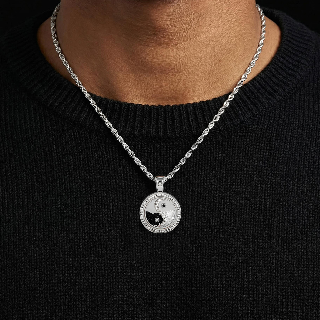 Yinyang Dancing Diamonds Pendent Necklace Silver With Street Luxury Shine - Image 4