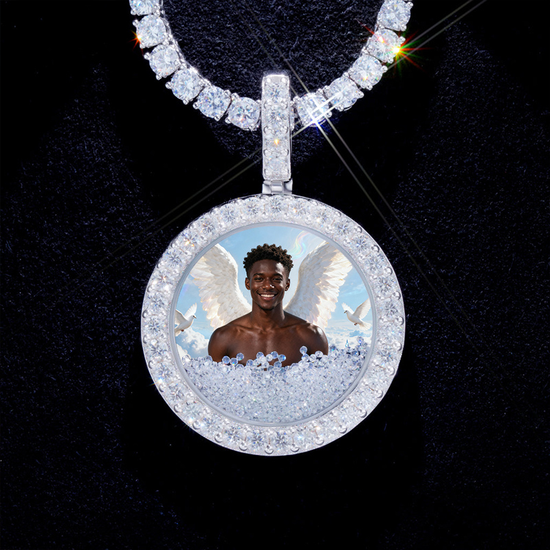 Icy-filled Disc Custom Photo Pendant Moissanite With Street Luxury Shine