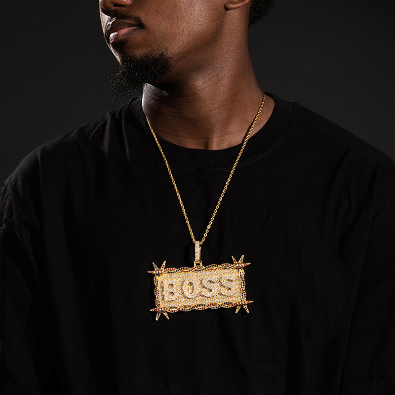 Iced Out Out Custom Letters/name Thorn Rectangular Pendant Silver - Image 4