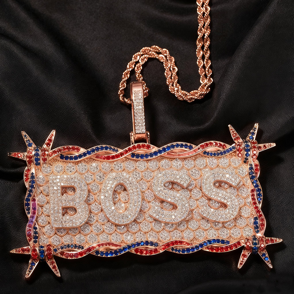 Iced Out Out Custom Letters/name Thorn Rectangular Pendant Silver - Image 5