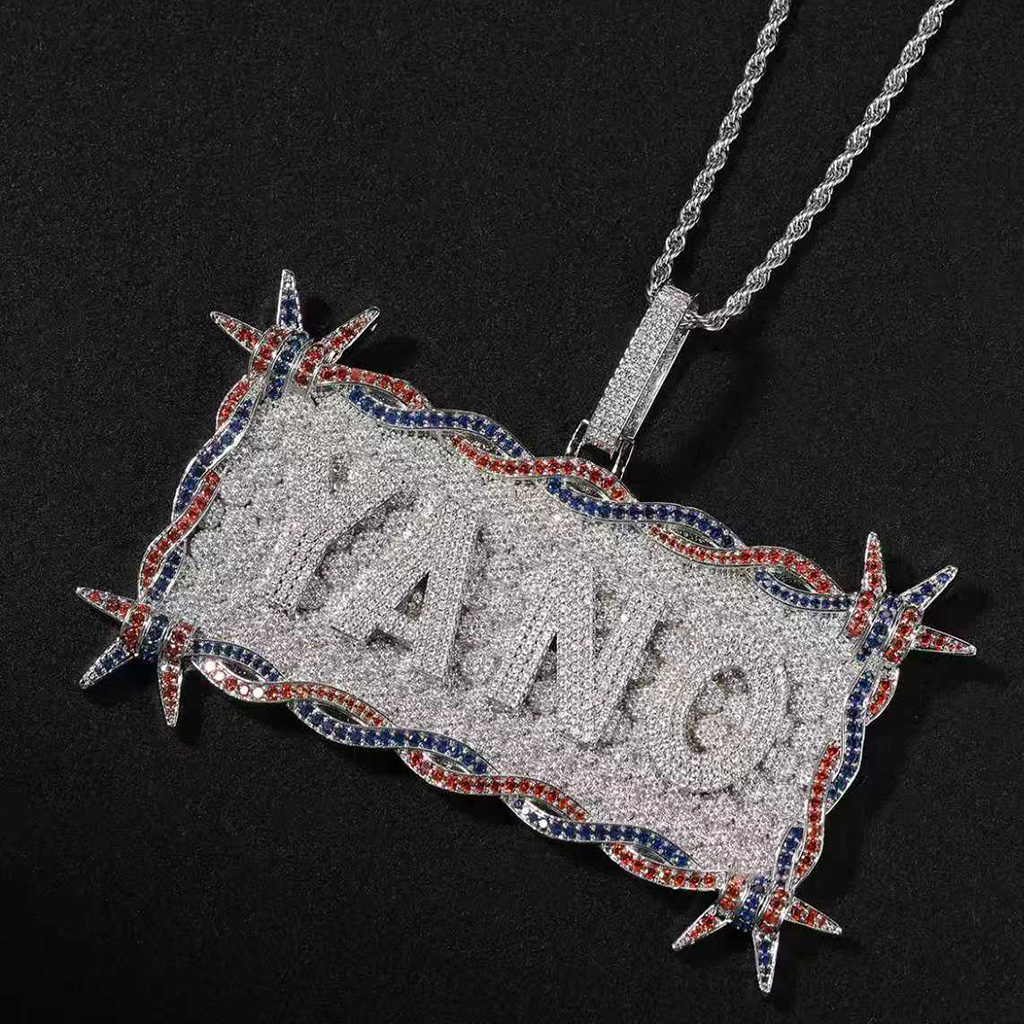 Iced Out Out Custom Letters/name Thorn Rectangular Pendant Silver - Image 6