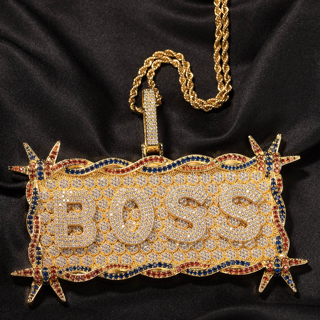 Iced Out Out Custom Letters/name Thorn Rectangular Pendant Silver
