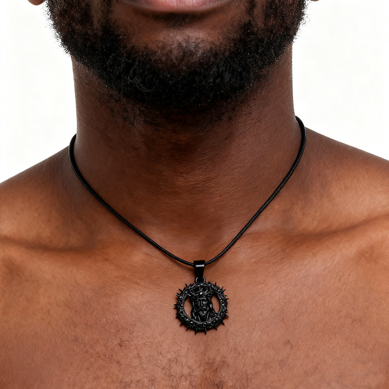 Iced Out Out Black Jesus Crown Pendant Silver With Street Luxury Shine - Image 3
