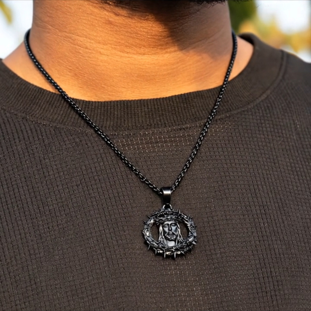 Iced Out Out Black Jesus Crown Pendant Silver With Street Luxury Shine - Image 4
