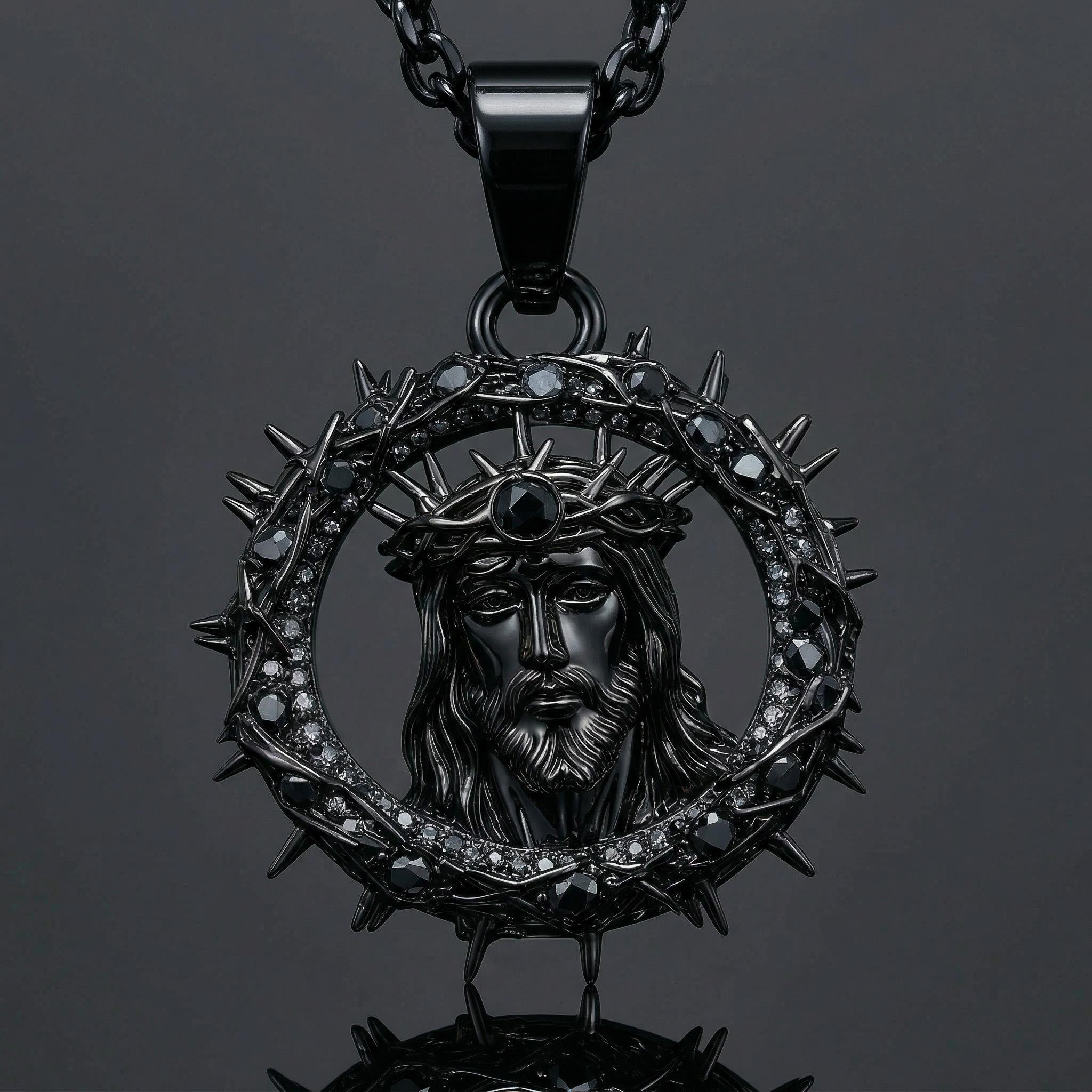 Iced Out Out Black Jesus Crown Pendant Silver With Street Luxury Shine - Image 5