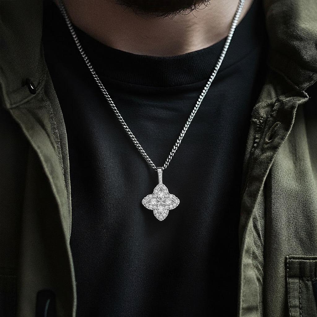 Iced Out Out Four Leaf Clover Pendent Necklace With Street Luxury Shine - Image 4