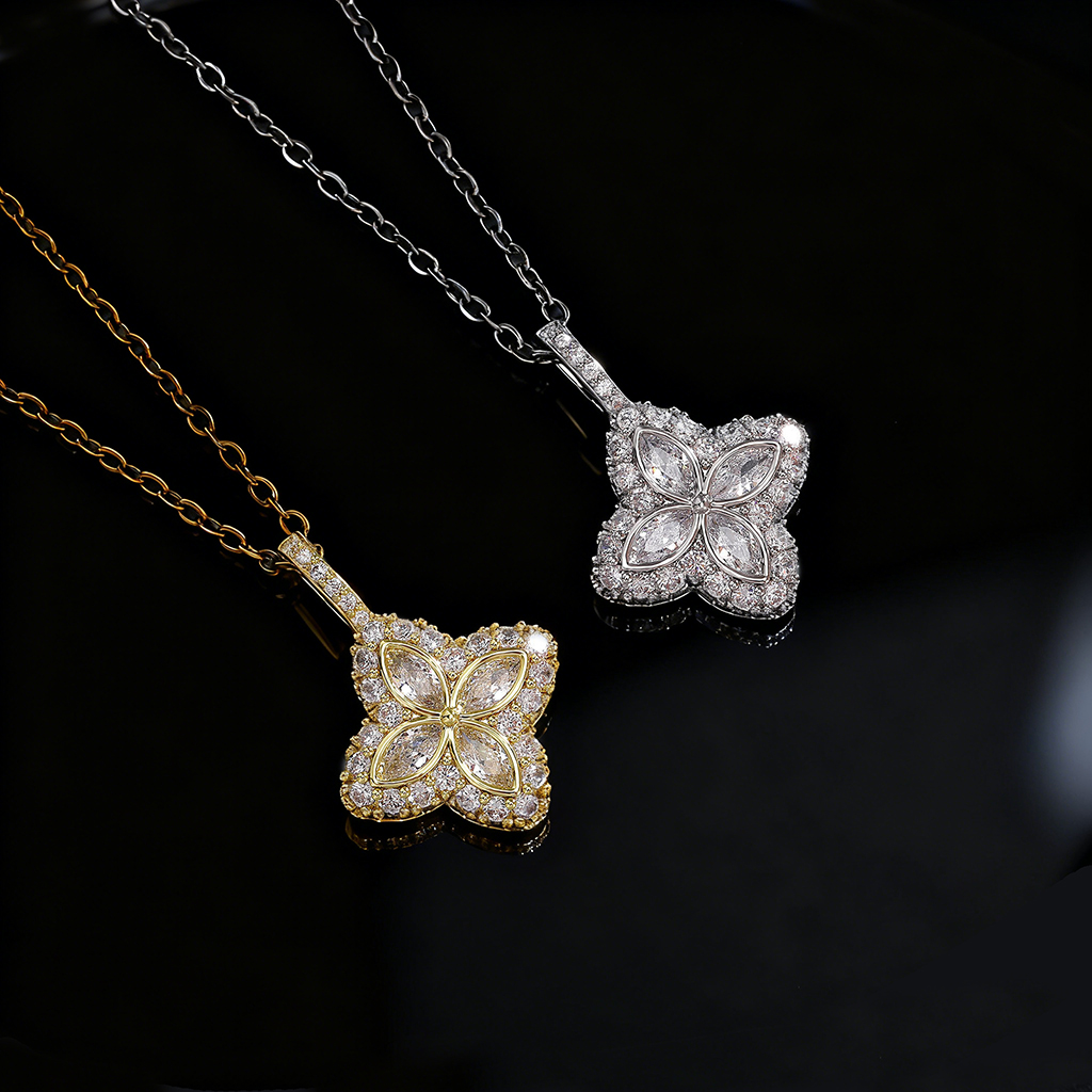 Iced Out Out Four Leaf Clover Pendent Necklace With Street Luxury Shine - Image 6