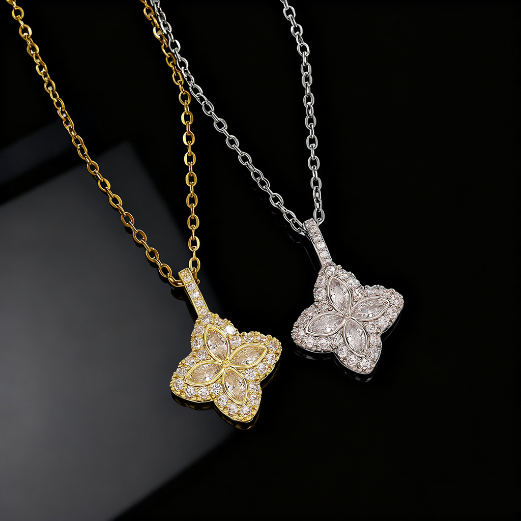 Iced Out Out Four Leaf Clover Pendent Necklace With Street Luxury Shine - Image 8