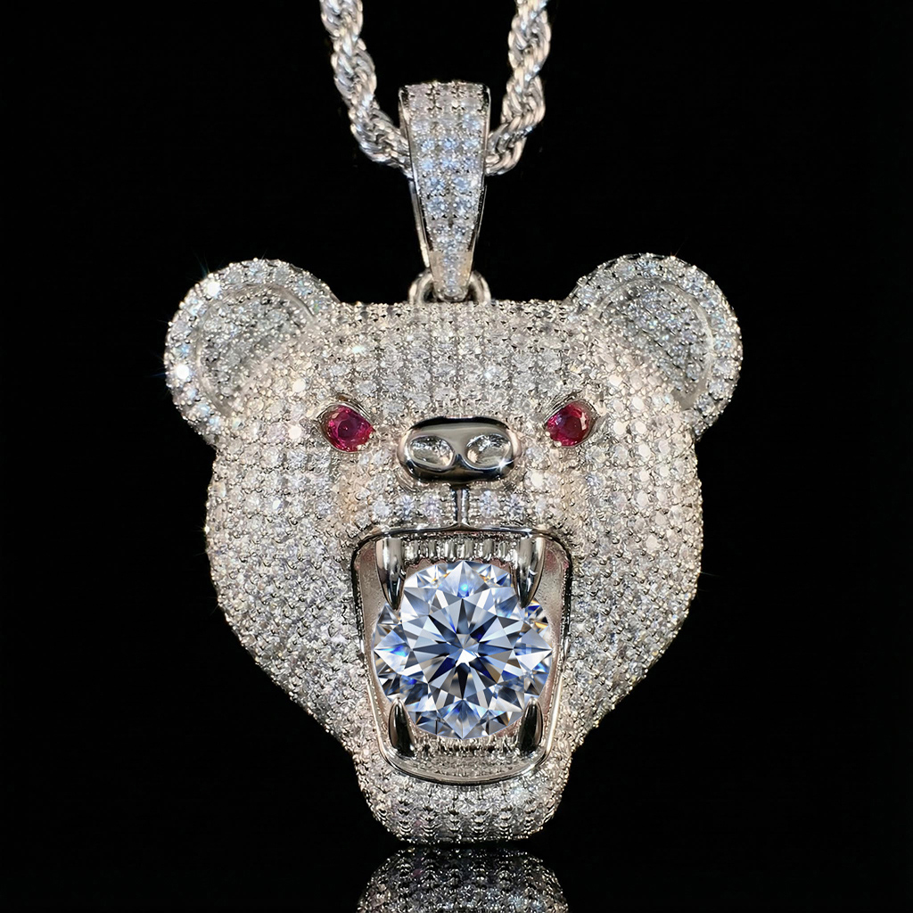 Iced Out Bear Bites Round Cut Diamond Pendant Moissanite - Image 3