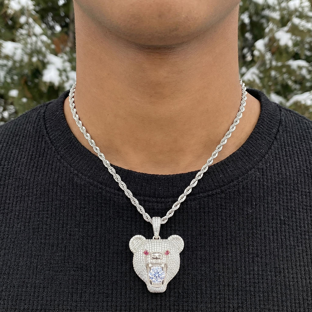 Iced Out Bear Bites Round Cut Diamond Pendant Moissanite - Image 4