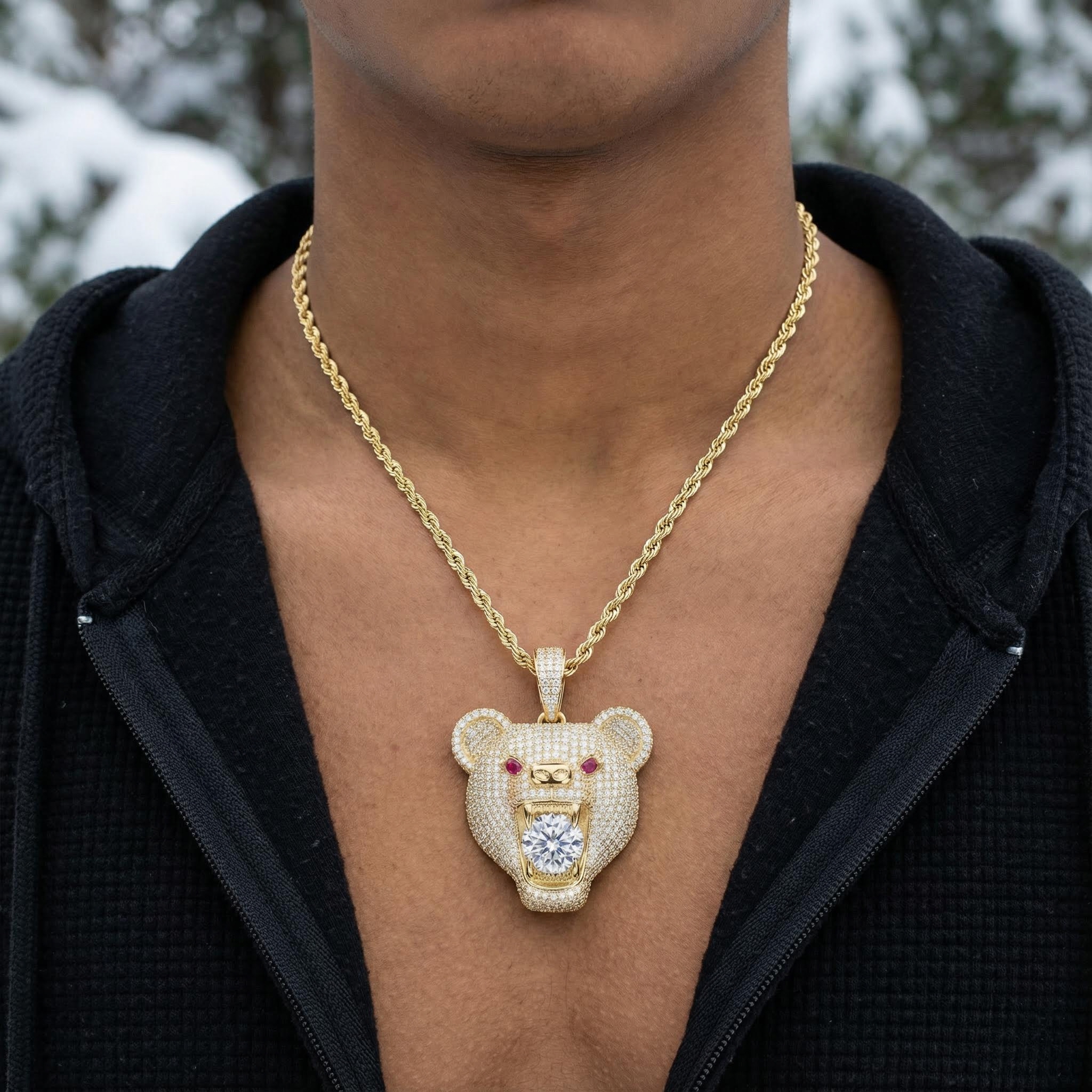 Iced Out Bear Bites Round Cut Diamond Pendant Moissanite - Image 5